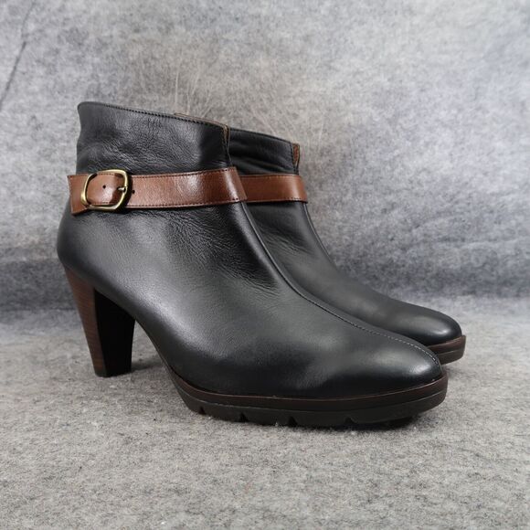 Paul Green Shoes Womens 9.5 Booties Karla Heeled Ankle Boot Leather Buckle Zip - Picture 1 of 16